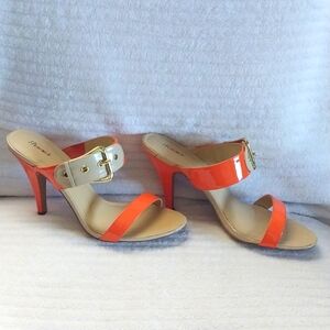 Promise orange/tan sandal, size 8.5, 4in heel, never worn and has purchase box